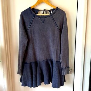 Free People Like That Pullover Peplum Crewneck Sweatshirt Navy